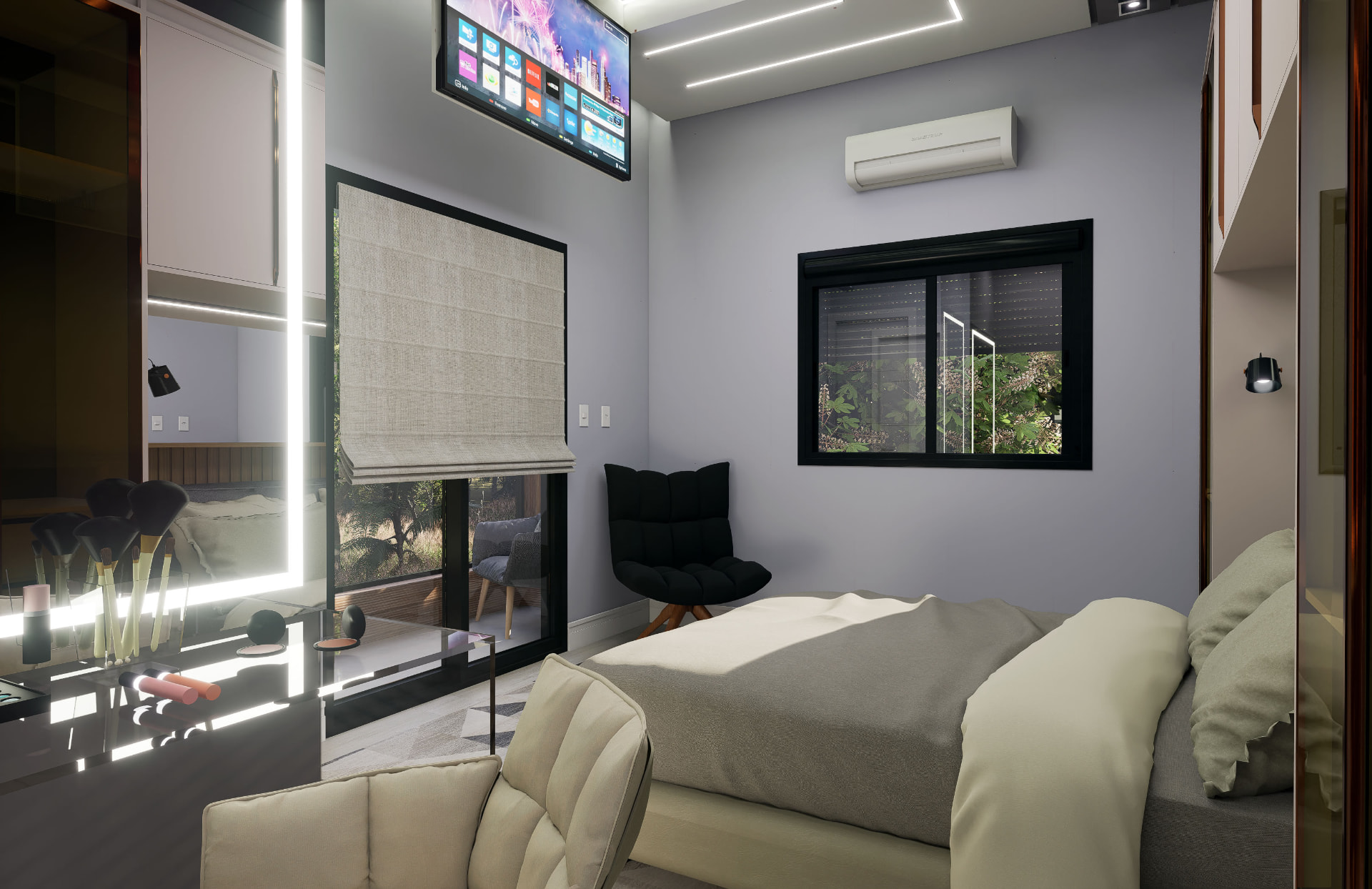 Suíte do casal no apartamento de 96 m²