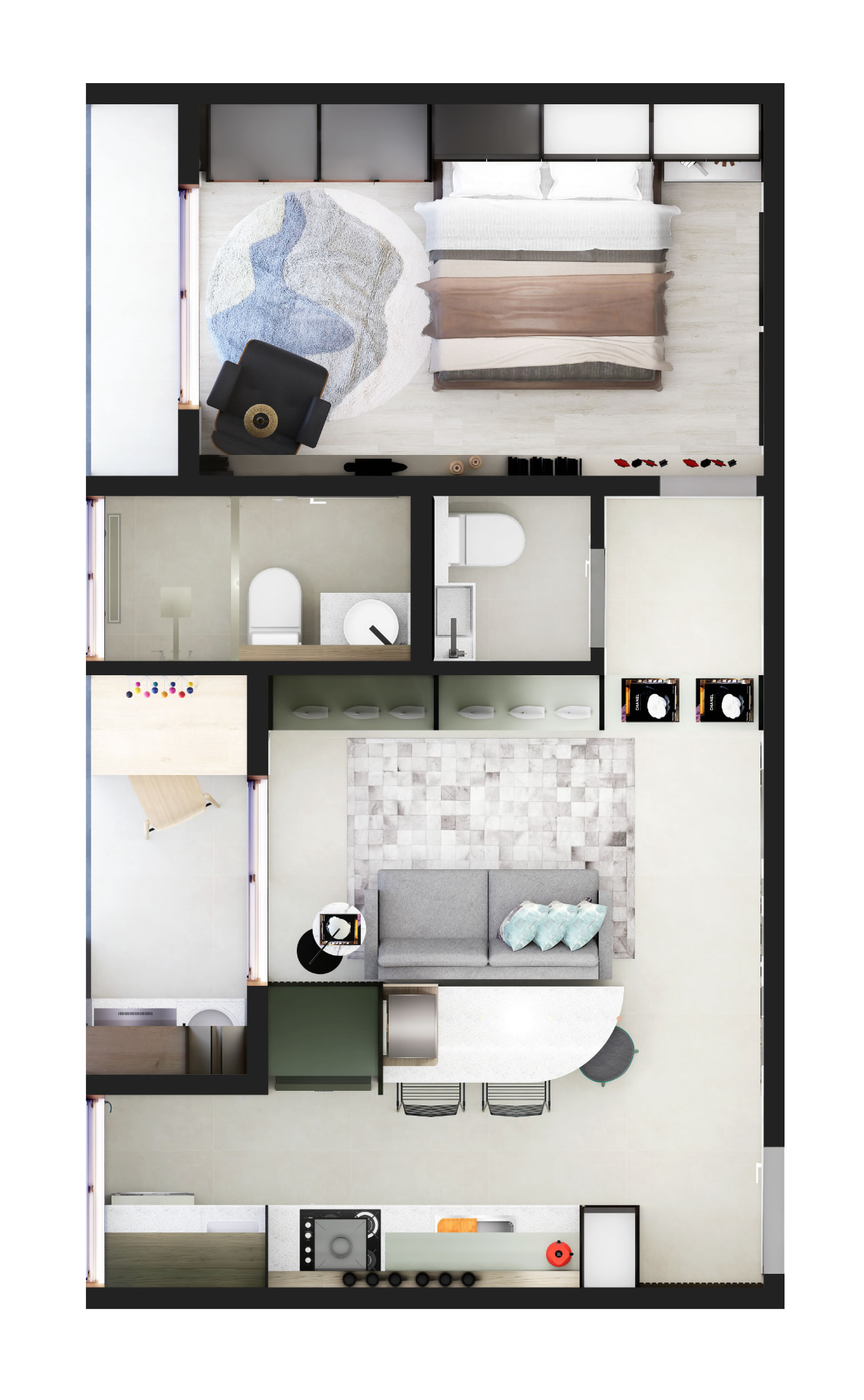 Planta ilustrada do apartamento de 42 m²